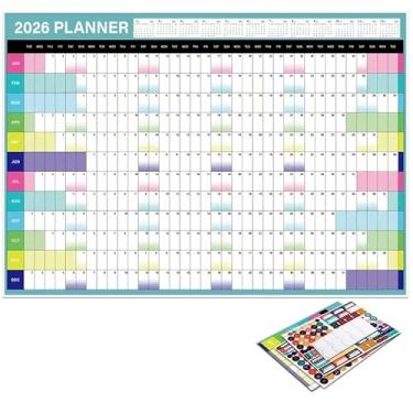 Imagem de Calendário grande apagável a seco para parede, quadro branco para parede, calendários grandes apagáveis a seco, calendários laminados extragrossos 2026 - Planejador mensal e semanal de 100 x 42 cm com