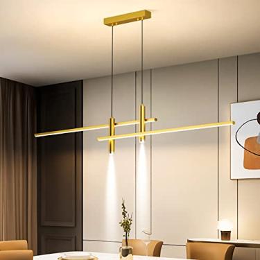 Imagem de Iluminação pendente LED Regulável Moderna para Ilha de Cozinha, Lustre LED Linear com Holofote, Luz pendente LED Ajustável para Mesa de Jantar (Ouro)