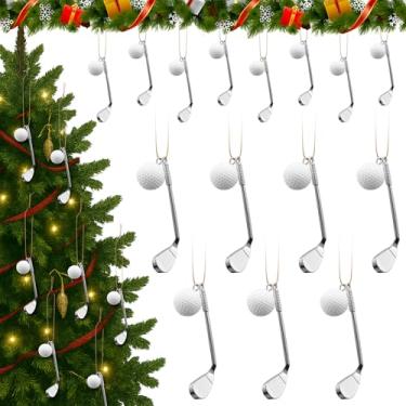 Imagem de Marsui 10 conjuntos de enfeites de árvore de Natal de golfe com sacos de presente, bola de golfe branca e alfinetes, enfeites de Natal para amantes de esportes, pai, colega de trabalho, decoração de