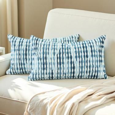 Imagem de Cythasily Boho Capa de almofada listrada de chenille 30,5 x 50,8 cm, capa de almofada decorativa para sofá-cama, sofá, sala de estar, quarto, casa de fazenda, decoração de casa moderna, conjunto de 2