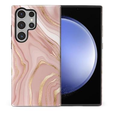 Imagem de Capa compatível com Samsung Galaxy S24 Ultra, capa rígida de policarbonato híbrida de 2 camadas + capa protetora de silicone, capa protetora de mármore rosa dourado resistente a arranhões à prova de