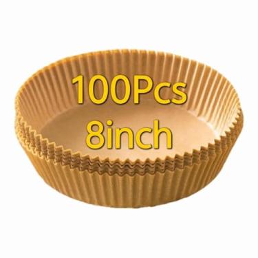 Imagem de Forros de papel para fritadeira a ar, 100 peças antiaderentes resistentes a óleo, forros de papel pergaminho, forros de fritadeira a ar de 20 cm descartáveis, forros redondos para fritadeira a ar de 5