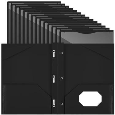 Imagem de 36 Pçs Pastas de plástico resistente com bolso frontal transparente, 2 pastas de bolso com 3 pinos e compartimento para cartão para papel tamanho carta 3 pastas para escritório e casa (preto)