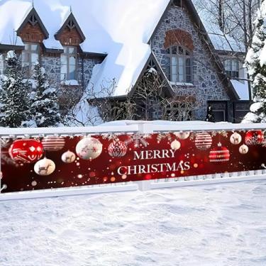 Imagem de BlissYard Decorações de Feliz Natal Banner Tecido Poliéster Ornamentos de Ramos de Árvore Design Glitter para Interior Exterior Jardim Cerca Banner Outdoor Varanda Sinal de 395 x 50 cm Artigos de