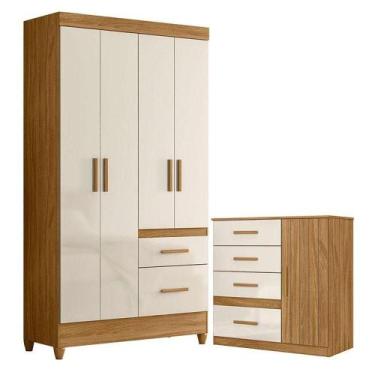 Imagem de Guarda Roupa Solteiro Madri E Cômoda Vênus Freijó Off White - Moval - 