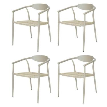 Imagem de Kit 4 Cadeiras Empilhável Isla Fratini Em Alumínio Fendi Assento Com Trama De Corda Náutica Fendi