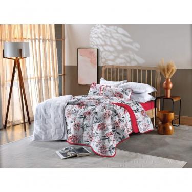 Imagem de Kit Cobre Leito Casal 3 Pçs Em Malha Floral Vermelho
