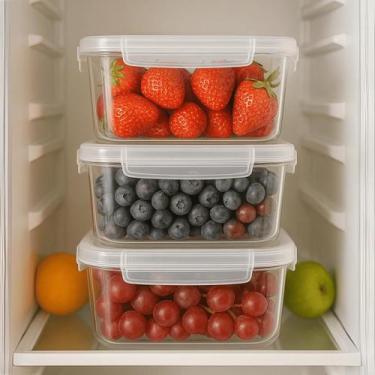 Imagem de Pote Plásticos Cristal 750ml com Trava Kit Para Marmita Fitness Microo