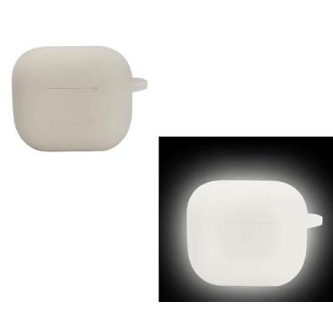 Imagem de Compatível com Airpods 4 Capa de silicone que brilha no escuro à prova de choque com mosquetão (2024-4ª geração) (brilho em branco escuro)