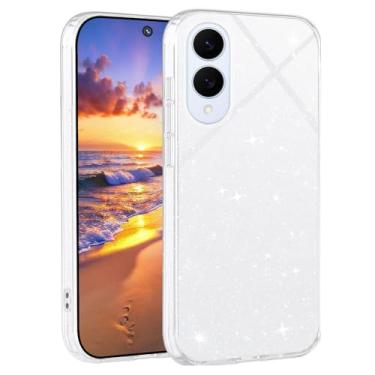 Imagem de Yarxiawin Capa de telefone para Samsung S25 Edge 5 g silicone fina, TPU macio e material de policarbonato rígido para Samsung Galaxy S25 Edge, capa transparente com glitter à prova de choque