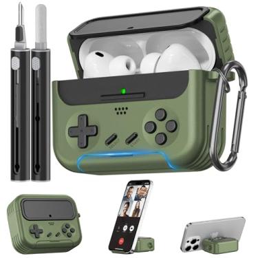Imagem de Inesore Capa para Airpods Pro 3 com kit de limpeza, com trava para Airpod Pro 3 (2025), clássica, divertida, console de jogos, Hard Air Pods Pro 3, capa para homens e meninos (verde militar)