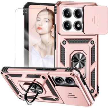 Imagem de Capa para Xiaomi 14T Pro Capinha | com 2 peças de protetor de tela temperado com janela deslizante da câmera e suporte para telefone incluídos - Rosa