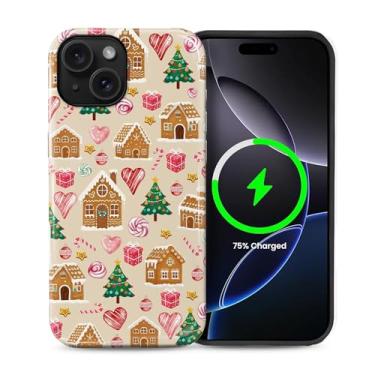 Imagem de Yuning419 Capa compatível com iPhone 15 [compatível com MagSafe] Capa de proteção rígida híbrida de 2 camadas, capa magnética protetora à prova de choque, peculiar vila natalina de gengibre