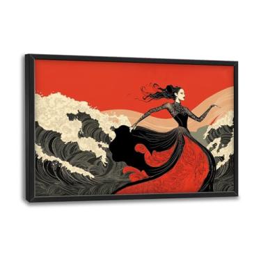 Imagem de Flintis Grande preto branco e vermelho dançarina emoldurada arte de parede mulher dançando ondas imagens decoração de parede pintura abstrata tela impressão obras de arte emolduradas para sala de