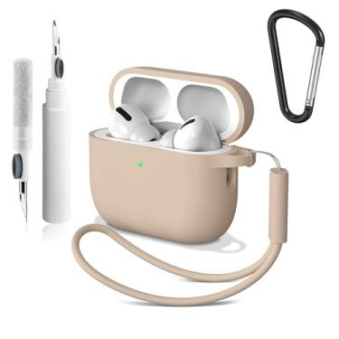 Imagem de Vanjua Capa protetora para AirPods Pro 3 2025, capa protetora de silicone macio para Apple AirPods Pro 3ª geração com kit de limpeza de chaveiro, capa para AirPod Pro 3 para mulheres e homens (chá de
