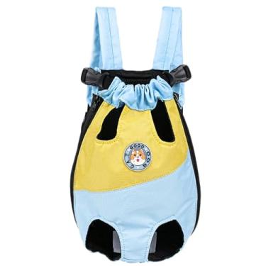 Imagem de Mochila de transporte para gatos com alças ajustáveis, fivela de segurança, tecido Oxford para cães pequenos a médios, azul amarelo, tamanhos P a 3GG, ideal para viagens