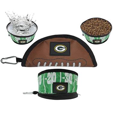 Imagem de NFL Green Bay Packers Gamelle de voyage pliable pour chien et chat Gamelle portable et légère anti-fuite pour voyage avec terrain de football et motif grainé