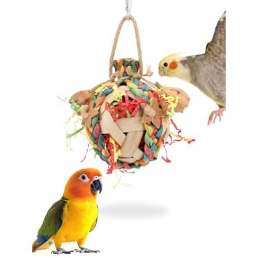 Imagem de Wontee Brinquedos de pássaros coloridos amassados, brinquedos de forrageamento, frutas secas naturais, mastigação para calopsitas, periquitos, periquitos, Senegal (1 pacote)