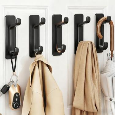 Imagem de 5 peças/conjunto de ganchos de parede adesivos para pendurar - ganchos de toalha para banheiros, cabide de porta, gancho para casaco, gancho pegajoso resistente, sem danos à parede (preto, 8,5 x 3,4 x