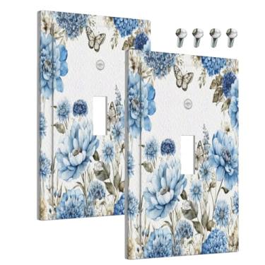Imagem de Wmhusu Capa decorativa para interruptor de luz azul, flores de íris, borboleta, botânica, planta floral, 1 gangue, capa de placa de parede com interruptor único, placa elétrica para banheiro e quarto