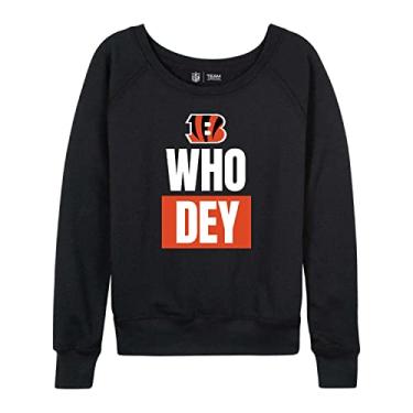 Imagem de Suéter feminino NFL com slogan de equipe plus size gola redonda, vestuário oficial, pulôver de gola redonda leve e ajuste folgado para mulheres (Cincinnati Bengals - preto, feminino 3X)