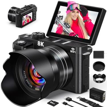 Imagem de Pedtail Câmeras digitais 8K para fotografia - Câmera vlogging de foco automático de 88 MP para YouTube com tela flip de 3 polegadas 180° - Câmera de vídeo UHD para fotógrafo iniciante com zoom de 18X