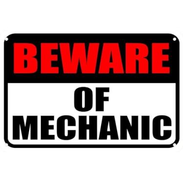 Imagem de Placa de metal engraçada, cuidado com a decoração da caverna do homem mecânico, decoração de garagem 20 x 30 cm