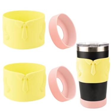 Imagem de Capa para copo YETI Rambler 590 ml de aço inoxidável isolado a vácuo. Bota de silicone para YETI Rambler (porta-copos de silicone de 4 peças) (amarelo/rosa, 590 g)