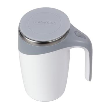 Imagem de Caneca Mixer Magnética Térmica, 380ml, Aço Inox e Plástico, Misturadora Automática a Pilha, com Tampa, para Bebidas Quentes e Frias