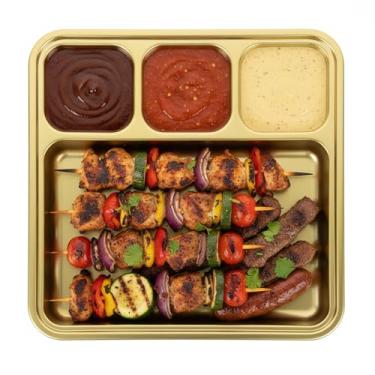 Imagem de Hemoton 1 pç prato de buffet coreano grade de aço inoxidável, prato de comida, prato dividido de alimentos, prato de jantar, prato de bolinho de massa, bandeja dividida, prato de churrasco, prato de