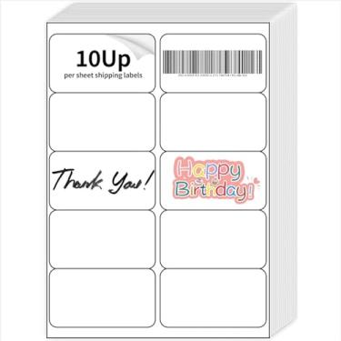 Imagem de Etiquetas de envio de 5 cm x 10 cm, 50 folhas de etiquetas adesivas brancas imprimíveis para impressora a laser/jato de tinta, etiquetas de endereço adesivas permanentes, 10 etiquetas por folha