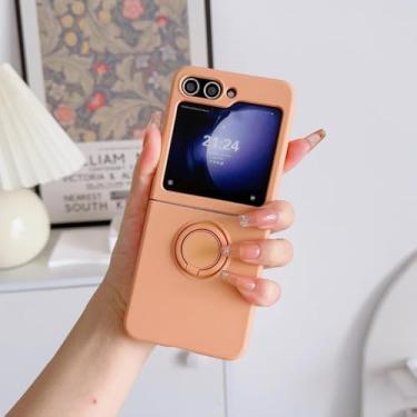 Imagem de Capa de silicone líquido com suporte em formato de anel para Samsung Galaxy Z Flip 7 6 5 4 3 (para Galaxy Z Flip3 5G/laranja)