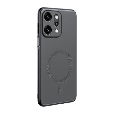 Imagem de Pzwoxukhov Capa compatível com Oppo Reno 14 Pro 5G, couro PU, capa de telefone à prova de choque, compatível com MagSafe, compatível com Oppo Reno 14 Pro 5G capa cinza