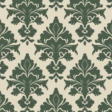 Imagem de Papel de parede simétrico floral verde vintage descasque e cole 44,5 cm x 299,7 cm Papel Cantact autoadesivo com padrão de folha, impermeável, removível, cobertura de parede de vinil para quarto e
