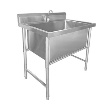 Imagem de CFMAIF Pia de aço inoxidável independente, pia de cozinha comercial industrial, banheira de lavanderia de preparação e utilidade, pia de fazenda tigela única (60 x 60 cm/23,6 x 23,6 pol, profundidade