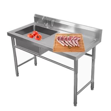 Imagem de CFMAIF Pia de preparação e utilidade de aço inoxidável, pia industrial de cozinha com bancada de trabalho, pia doméstica bacia de vegetais pia única (100 x 50 cm/15,5 x 19,6 polegadas, pia esquerda)