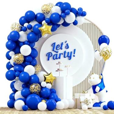 Imagem de Kit Festa Premium, 129 Balões Coloridos de Látex para Decoração, Arco de Balões com Confete, Inclui Bomba de Ar, Fita e Cola, Ideal para Aniversários e Eventos (Conjunto de Balões Azuis)