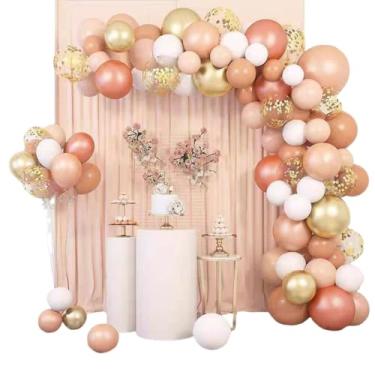 Imagem de Kit Festa Premium, 129 Balões Coloridos de Látex para Decoração, Arco de Balões com Confete, Inclui Bomba de Ar, Fita e Cola, Ideal para Aniversários e Eventos (Conjunto na Combinação Rosa e Dourado)