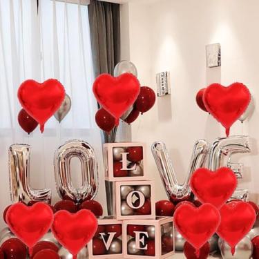 Imagem de 10 balões de coração, balões de alumínio em forma de coração de 45,7 cm, balão de amor para festa de aniversário, casamento, noivado, decoração de dia dos namorados (vermelho)