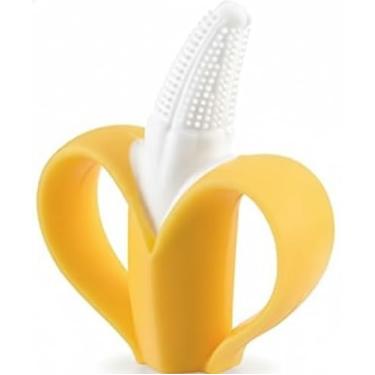 Imagem de Mordedor de Silicone para Bebê, Escova de Dentes em Formato de Banana, Massageador de Gengiva com Cerdas Macias, Amarelo