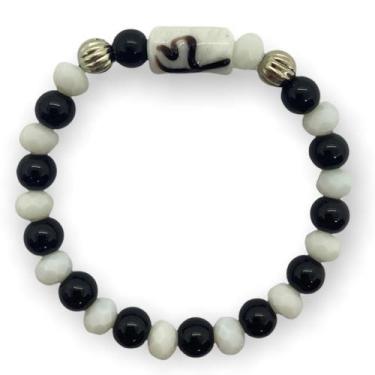 Imagem de Pulseira Preto Velho Firma Cachimbo Preta E Branca Cristal E - Lua Mís