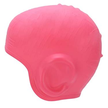 Imagem de Touca de natação de silicone à prova d'água Ainoli com proteção de ouvido 3D forte elasticidade chapéu de natação para adultos (Rosa Vermelha)