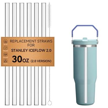 Imagem de Pacote com 6 canudos de substituição para Stanley IceFlow 2.0 Copo de canudo flip de 850 g, canudos transparentes de plástico rígido Tritan livre de BPA, resistente ao calor, pode ser lavado na