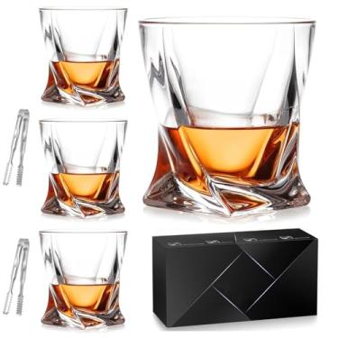 Imagem de Mkzruulf 4 peças de copos de uísque à moda antiga, copos de pedras de 300 ml de 300 ml - utensílios de bar para bourbon, uísque, copos de rum para homens e mulheres (com 2 clipes de gelo)