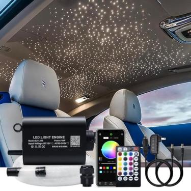 Imagem de AKEPO Kit de luz de fibra óptica de 16 W, kit de luz de teto estrela, controle de aplicativo de música para casa e carro, fonte de luz com sensor de som RGBW com controle remoto de música