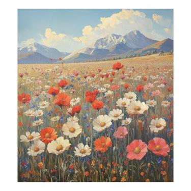 Imagem de Blueangle Pintura a óleo vintage flores silvestres capa ímã máquina de lavar louça, decoração frontal da capa da máquina de lavar louça, adesivos de eletrodomésticos, 58 cm C x 66 cm adesivo magnético