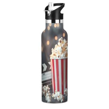 Imagem de Blueangle Garrafa de água de 590 ml com canudo - Garrafa de água esportiva de aço inoxidável livre de BPA, design de claquete 3D à prova de vazamento para academia, atividades ao ar livre, escritório