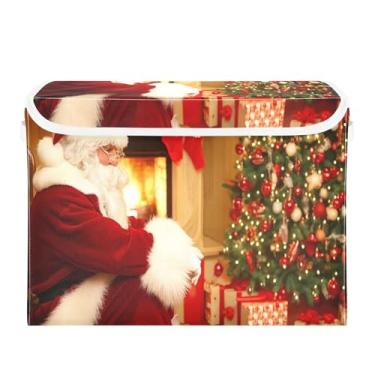 Imagem de SEHANY Cestas de armazenamento de Papai Noel de Natal com tampas, organizador de caixas de armazenamento de tecido para armário de roupas, cobertor de escritório, berçário, 42 x 32 x 30 cm