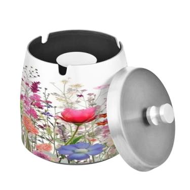 Imagem de Blueangle Cinzeiro de flores silvestres com tampa para cigarros, à prova de vento/chuva, aço inoxidável, sem fumaça, inodoro, cinzeiro para uso interno ou externo (78)