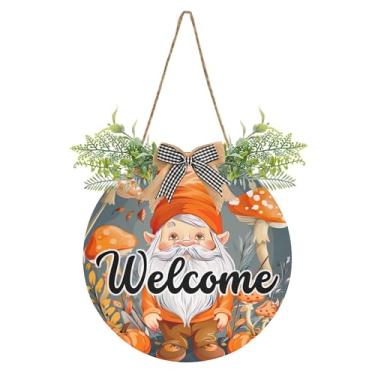 Imagem de SEHANY Guirlandas de outono para decoração de porta da frente, letreiro de boas-vindas de elfo de madeira rústica para pendurar no dia de Ação de Graças, para decoração de festas ao ar livre, interior